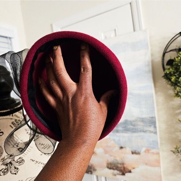 VTG Retro Wool Felt Mesh Bow Accent Pillbox Stylish Beret Hat. - Picture 7 of 15